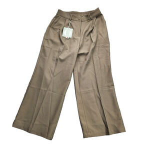 Decivi Women Loose Pleated Front Long Pants Wide Leg Trousers Solid Brown Large